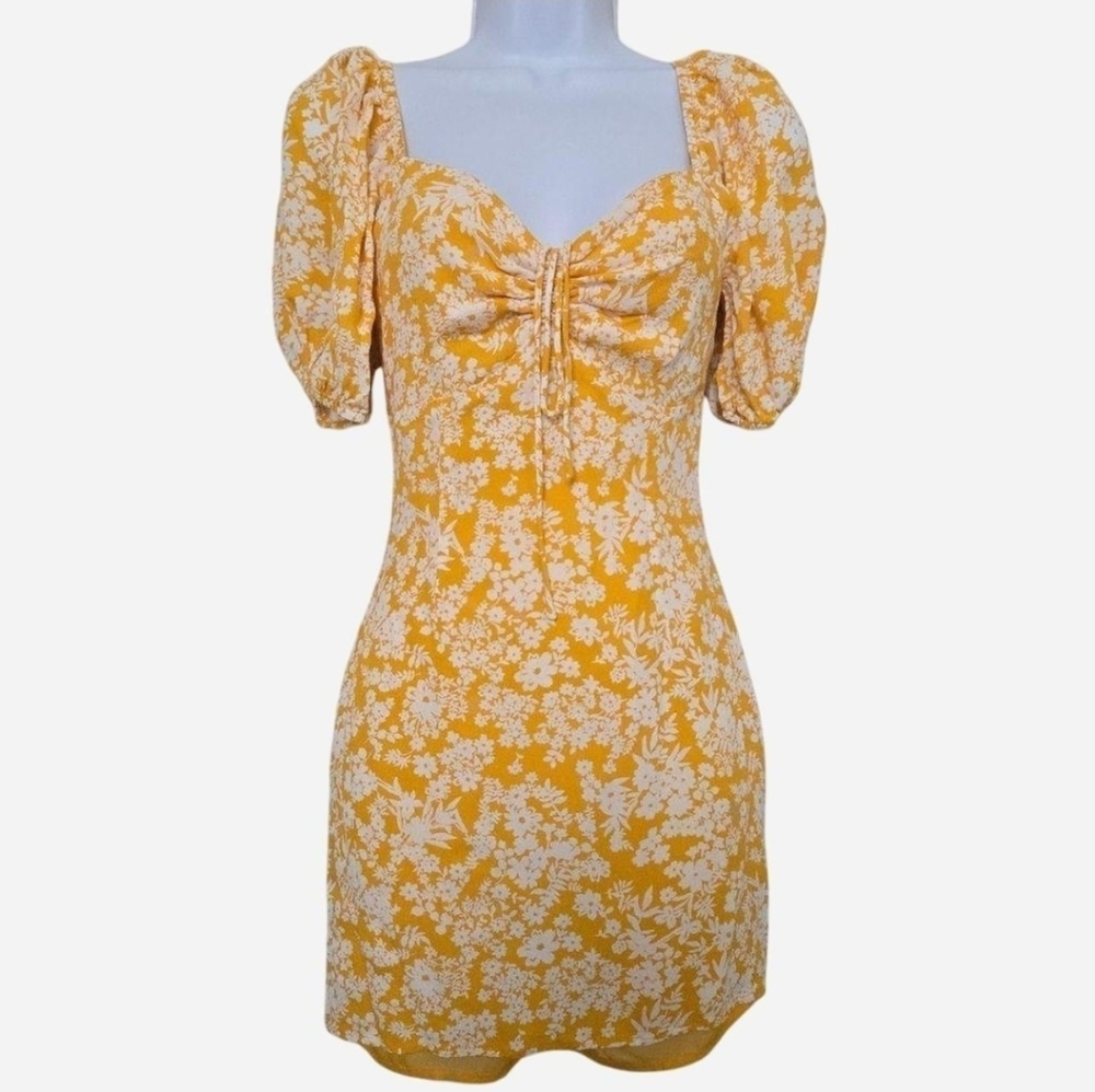 Sabo Floral Yellow Milkmaid Puff Sleeves Mini Dress size XS - Picture 2 of 12